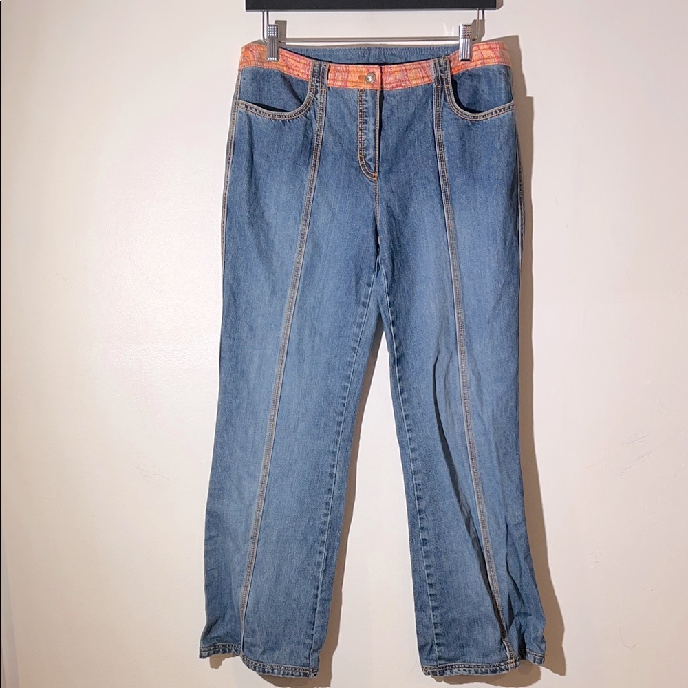 Escada Jeans Neon Orange Pink Embroidered Paisley Waistline Belt
